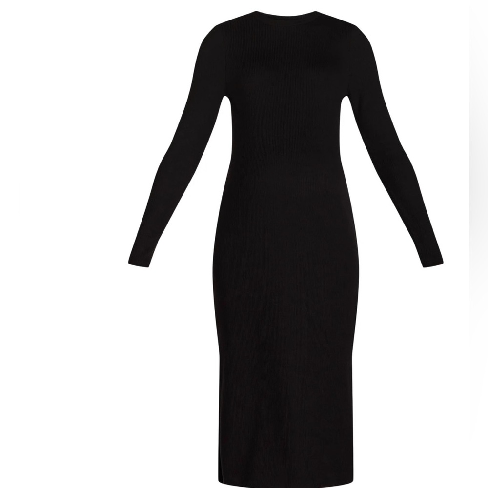Black Ribbed Long Sleeve Maternity Dress - Picture 2 of 5